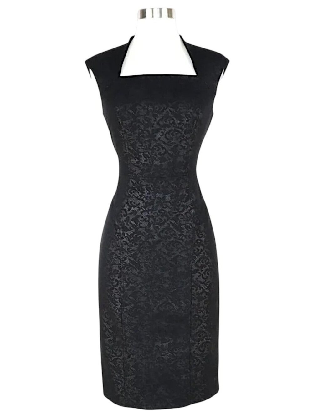 Jones New York Black Lace Printed Stretch Sheath Cocktail Evening Dress NWOT 2